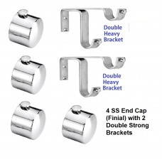 Ddrapes - 4 SS End CAP Finial With 2 Double Bracket for 2 Curtain Rod 